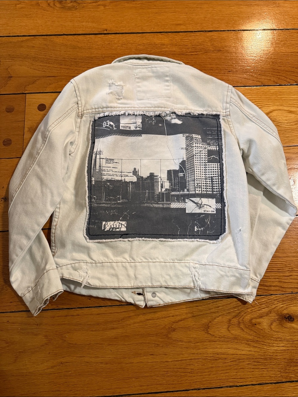 art class Light Cream Jean Jacket with Black Graphic Back